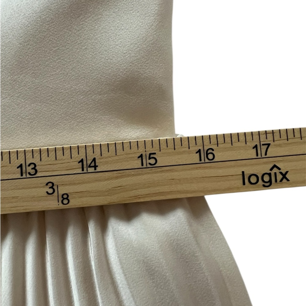 Azazie Atelier Emma Stretch Satin Pleated Midi Dress Corset Cream 10 - Picture 16 of 17